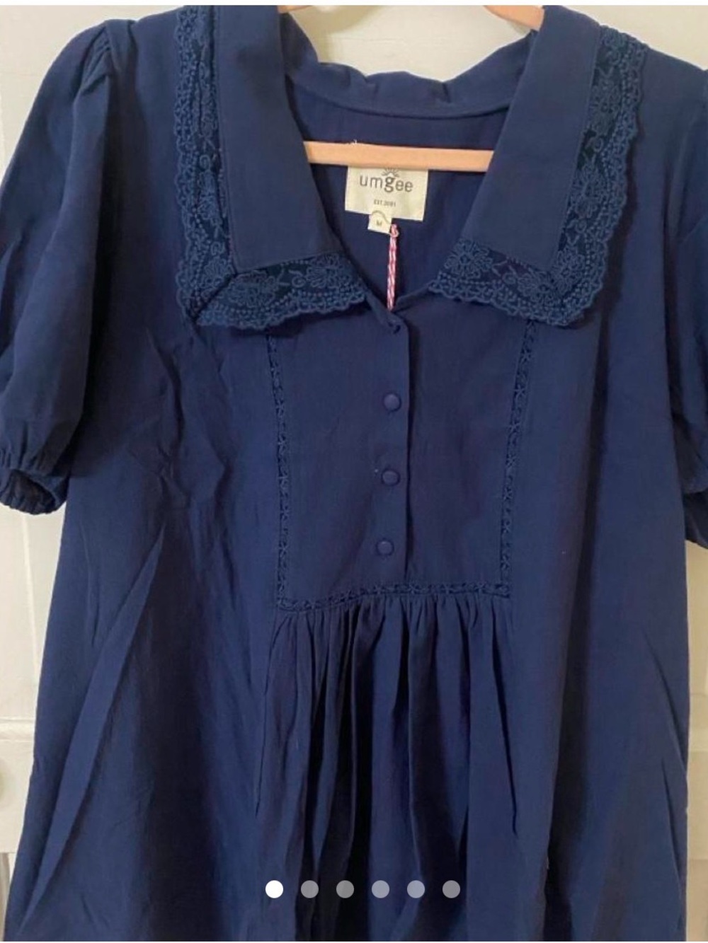 NWT Umgee Navy Lace-Collar Button Front Top SZ LARGE